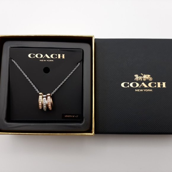 Coach F87939 Triple Signature C Tricolor Rondell Pendant Necklace  -New with Box - Picture 2 of 3